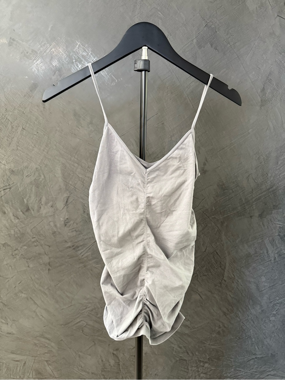 BCBG generation Sleeveless Ruched V-Neck Cami Top in Light Gray one size